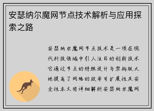 安瑟纳尔魔网节点技术解析与应用探索之路